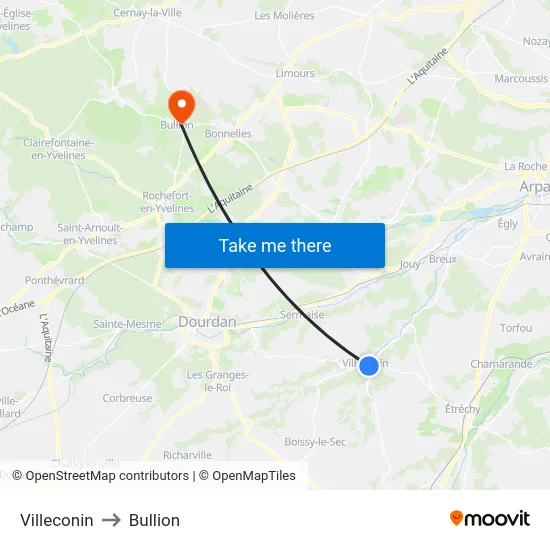 Villeconin to Bullion map