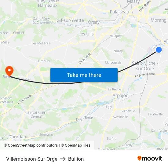 Villemoisson-Sur-Orge to Bullion map