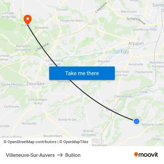 Villeneuve-Sur-Auvers to Bullion map
