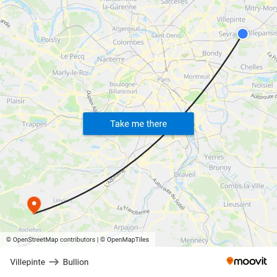 Villepinte to Bullion map