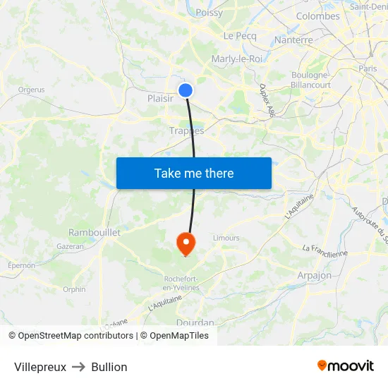 Villepreux to Bullion map