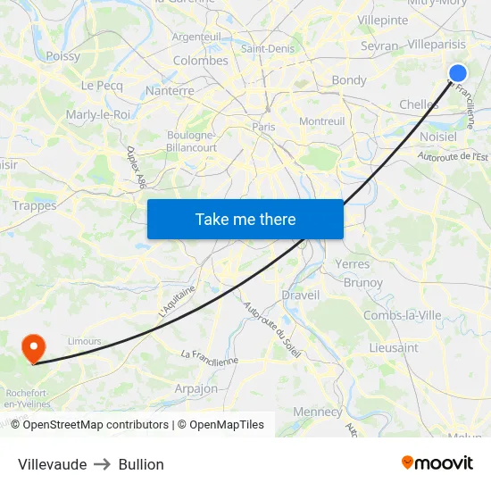 Villevaude to Bullion map