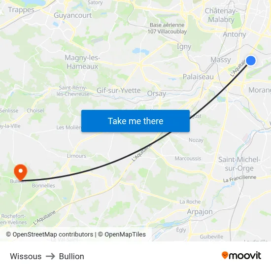 Wissous to Bullion map