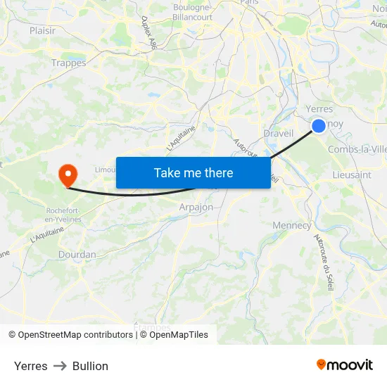 Yerres to Bullion map