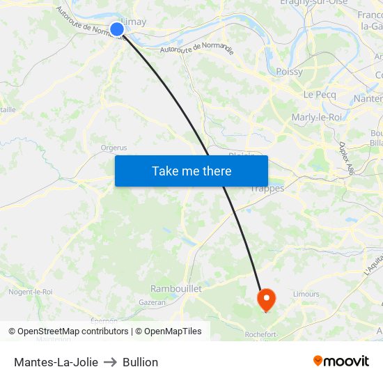 Mantes-La-Jolie to Bullion map