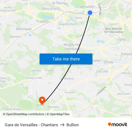 Gare de Versailles - Chantiers to Bullion map