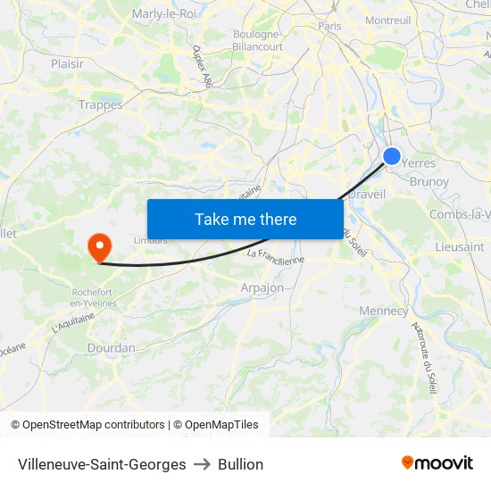 Villeneuve-Saint-Georges to Bullion map