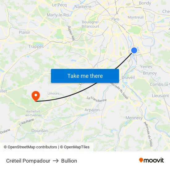 Créteil Pompadour to Bullion map