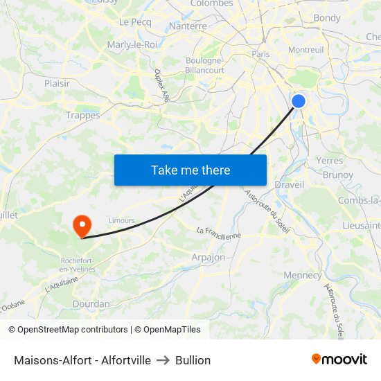 Maisons-Alfort - Alfortville to Bullion map