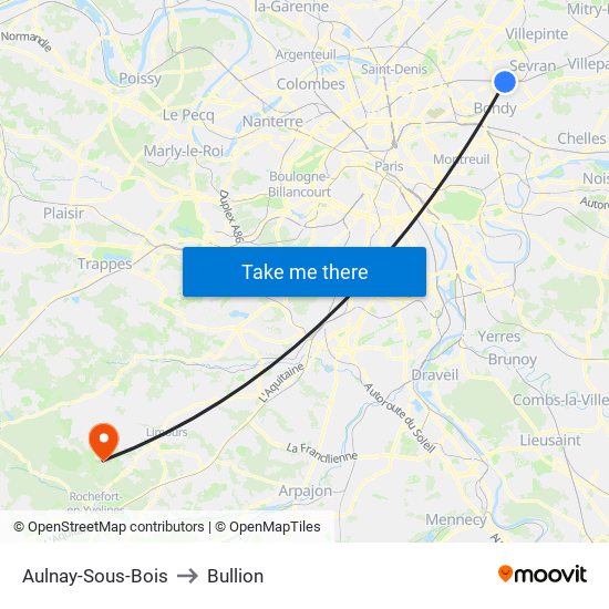 Aulnay-Sous-Bois to Bullion map