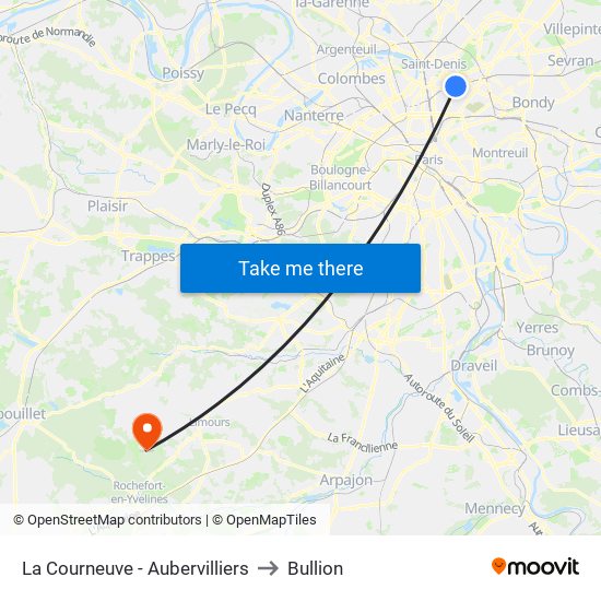 La Courneuve - Aubervilliers to Bullion map