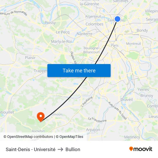 Saint-Denis - Université to Bullion map