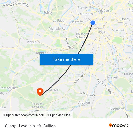 Clichy - Levallois to Bullion map
