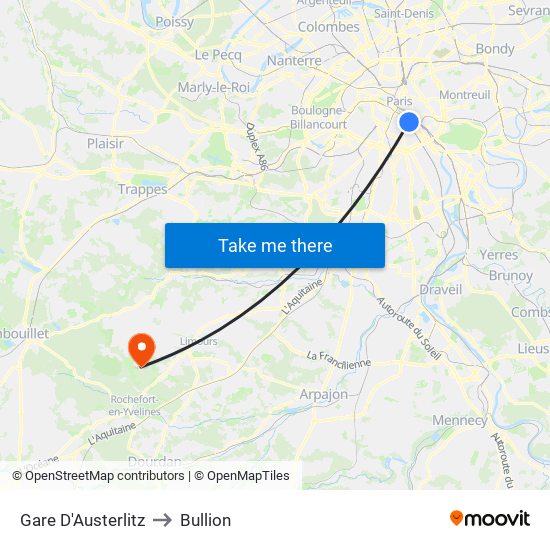 Gare D'Austerlitz to Bullion map