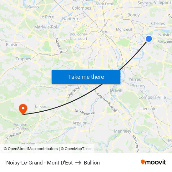 Noisy-Le-Grand - Mont D'Est to Bullion map