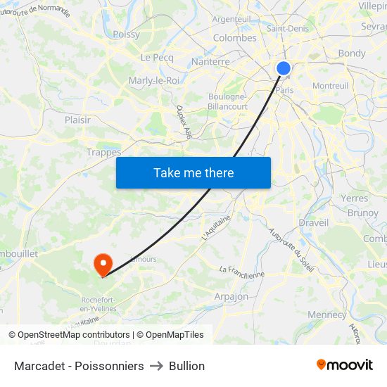 Marcadet - Poissonniers to Bullion map