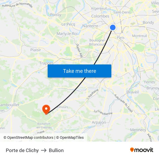Porte de Clichy to Bullion map