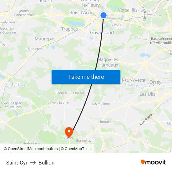 Saint-Cyr to Bullion map
