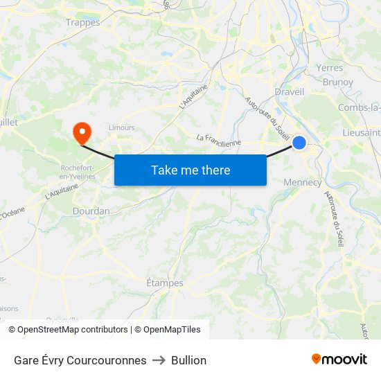 Gare Évry Courcouronnes to Bullion map