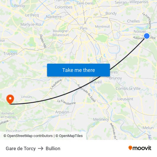 Gare de Torcy to Bullion map