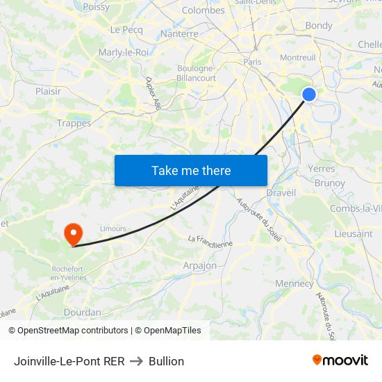 Joinville-Le-Pont RER to Bullion map