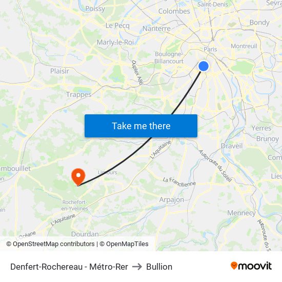 Denfert-Rochereau - Métro-Rer to Bullion map
