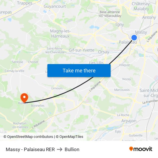 Massy - Palaiseau RER to Bullion map