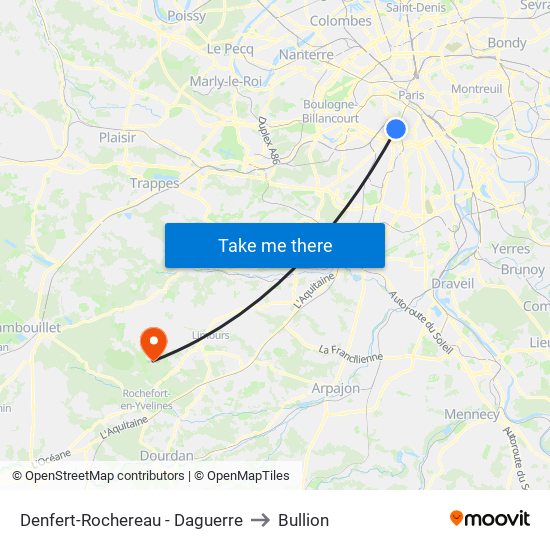 Denfert-Rochereau - Daguerre to Bullion map