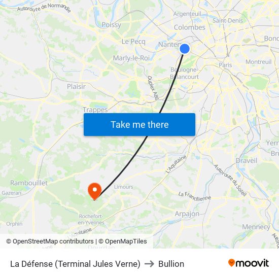 La Défense (Terminal Jules Verne) to Bullion map