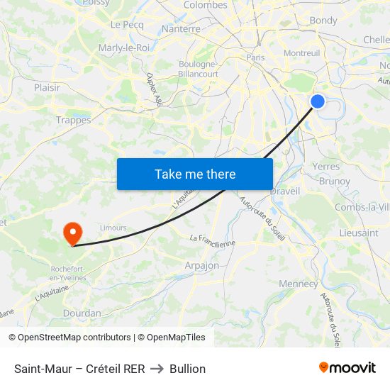 Saint-Maur – Créteil RER to Bullion map