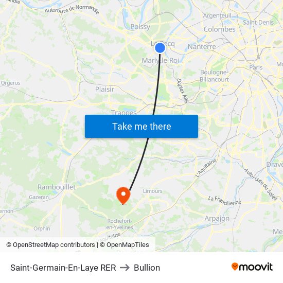 Saint-Germain-En-Laye RER to Bullion map