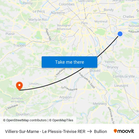 Villiers-Sur-Marne - Le Plessis-Trévise RER to Bullion map