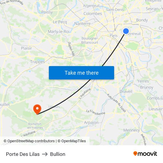 Porte Des Lilas to Bullion map