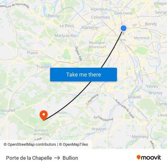 Porte de la Chapelle to Bullion map