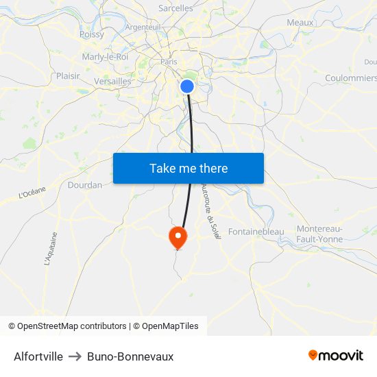 Alfortville to Buno-Bonnevaux map