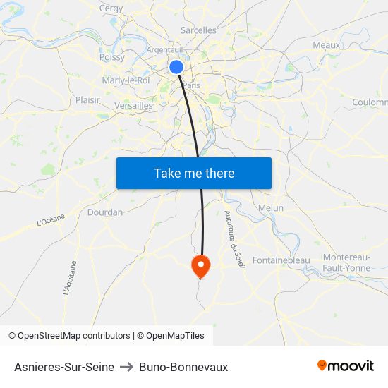 Asnieres-Sur-Seine to Buno-Bonnevaux map