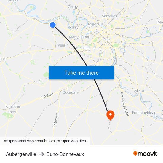 Aubergenville to Buno-Bonnevaux map