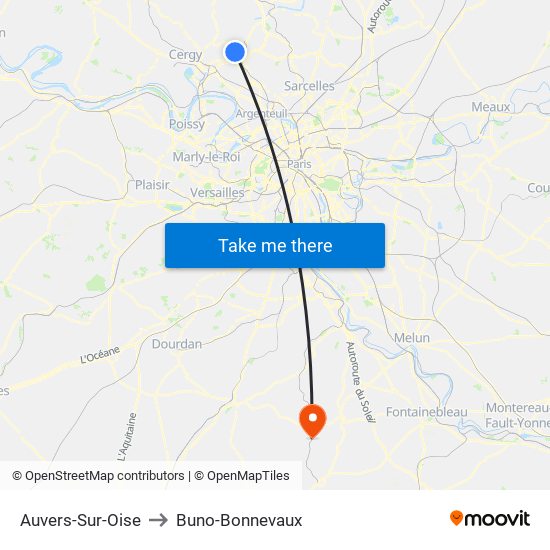 Auvers-Sur-Oise to Buno-Bonnevaux map