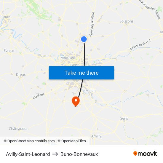 Avilly-Saint-Leonard to Buno-Bonnevaux map
