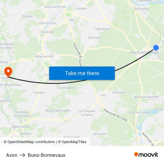 Avon to Buno-Bonnevaux map