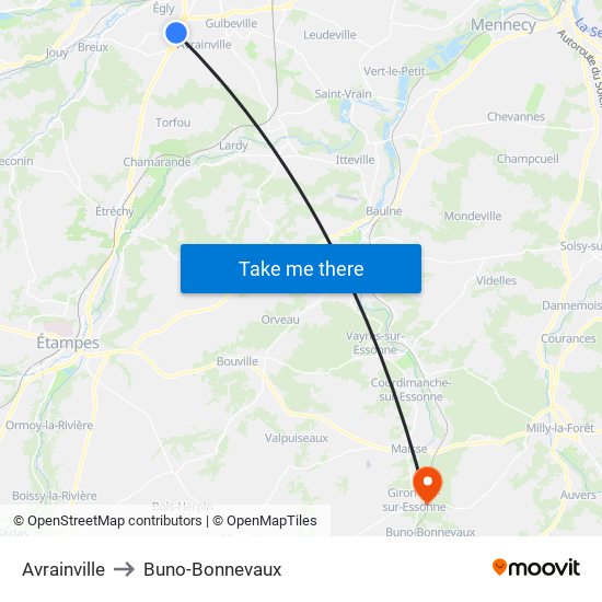 Avrainville to Buno-Bonnevaux map