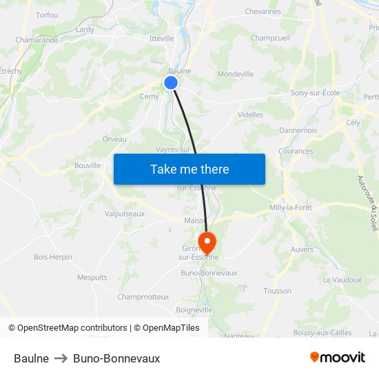 Baulne to Buno-Bonnevaux map