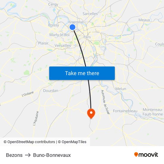 Bezons to Buno-Bonnevaux map