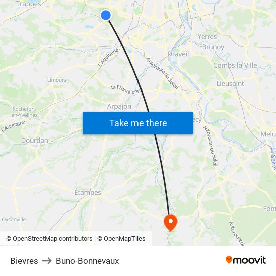 Bievres to Buno-Bonnevaux map