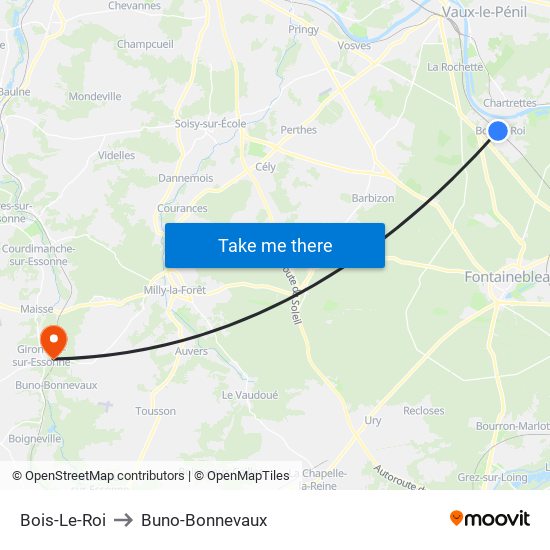 Bois-Le-Roi to Buno-Bonnevaux map