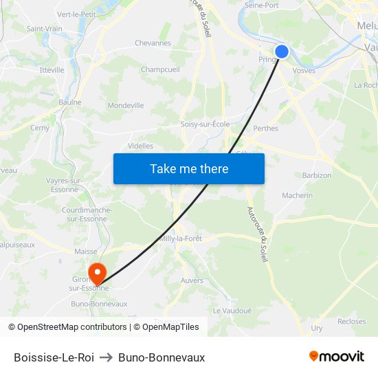 Boissise-Le-Roi to Buno-Bonnevaux map