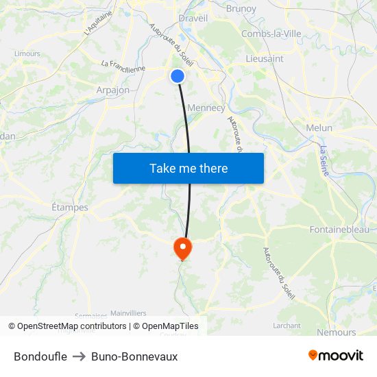 Bondoufle to Buno-Bonnevaux map