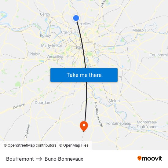 Bouffemont to Buno-Bonnevaux map