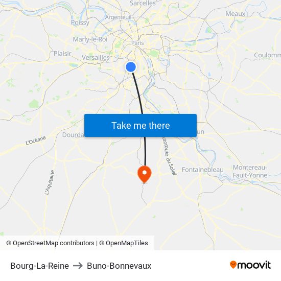 Bourg-La-Reine to Buno-Bonnevaux map