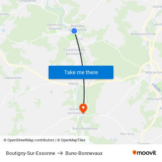 Boutigny-Sur-Essonne to Buno-Bonnevaux map